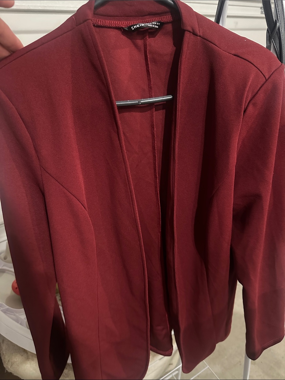 SHEIN Women's Open-Front Wine Red Blazer Jacket